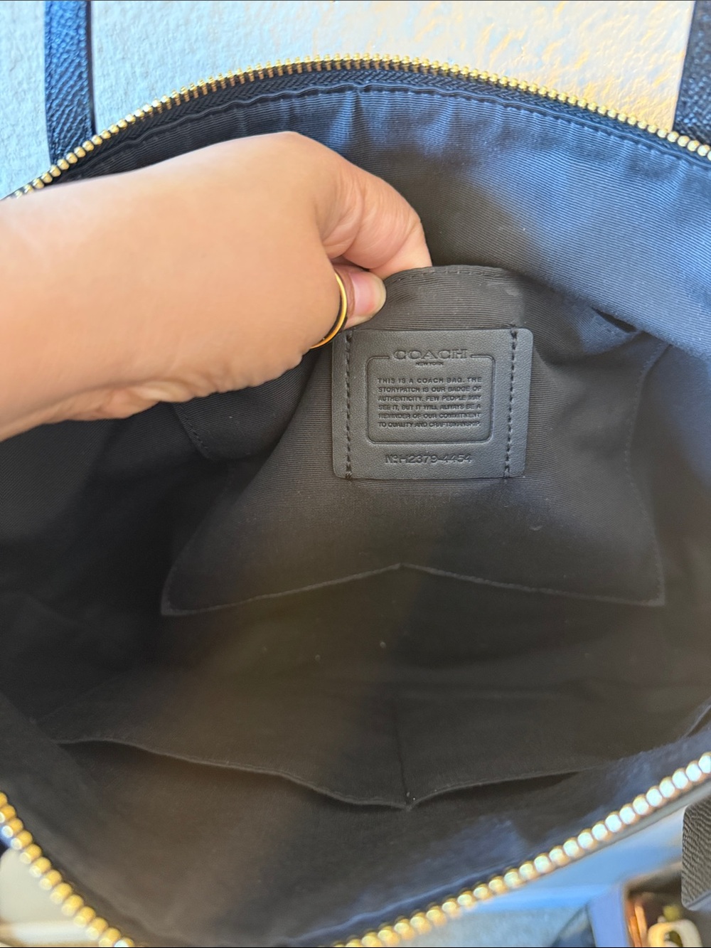 Coach Black Leather Zip-Top Tote with Gold Logo - Picture 3 of 4
